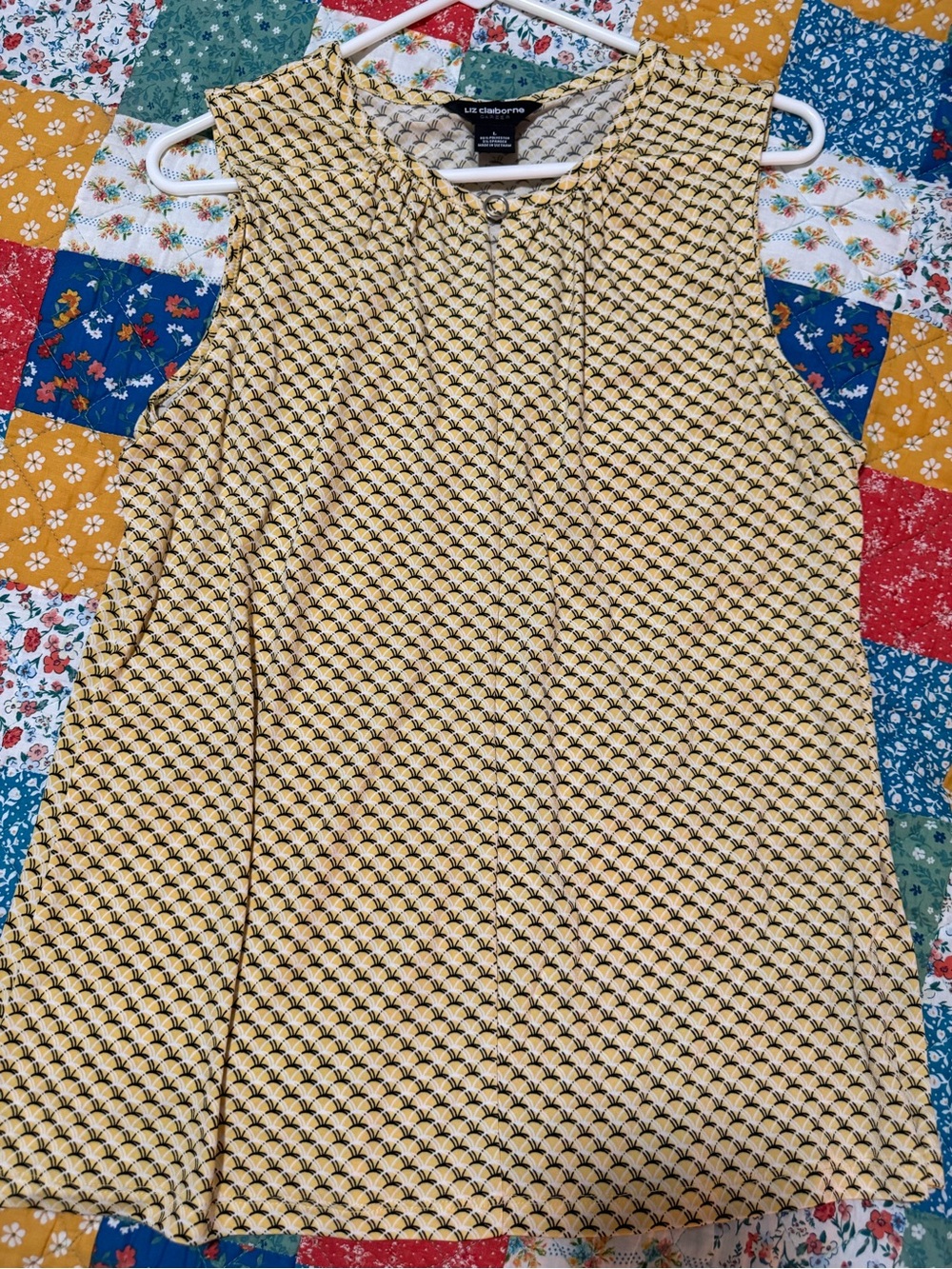 Liz Claiborne Yellow Patterned Sleeveless Blouse